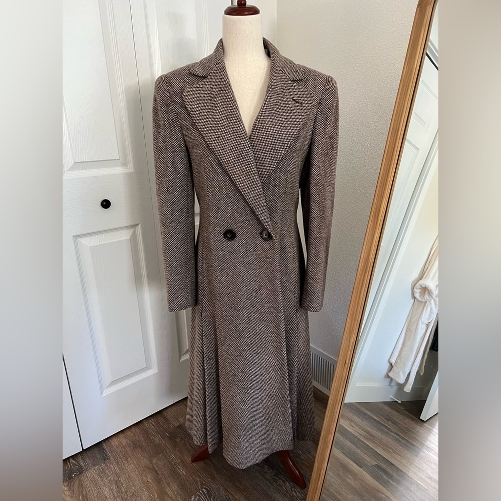 Vintage Brown Tweed Long Double-Breasted Coat